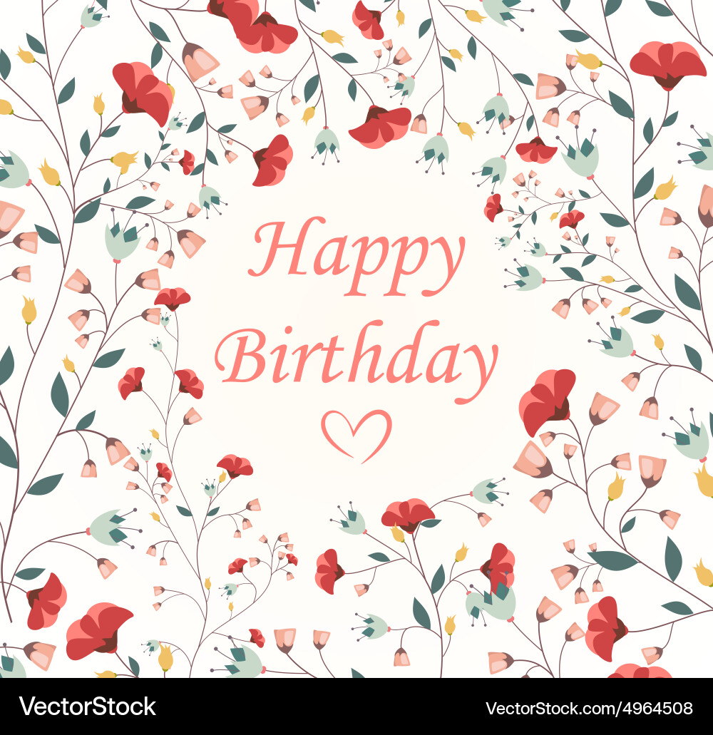 Floral Birthday Card Vector Image