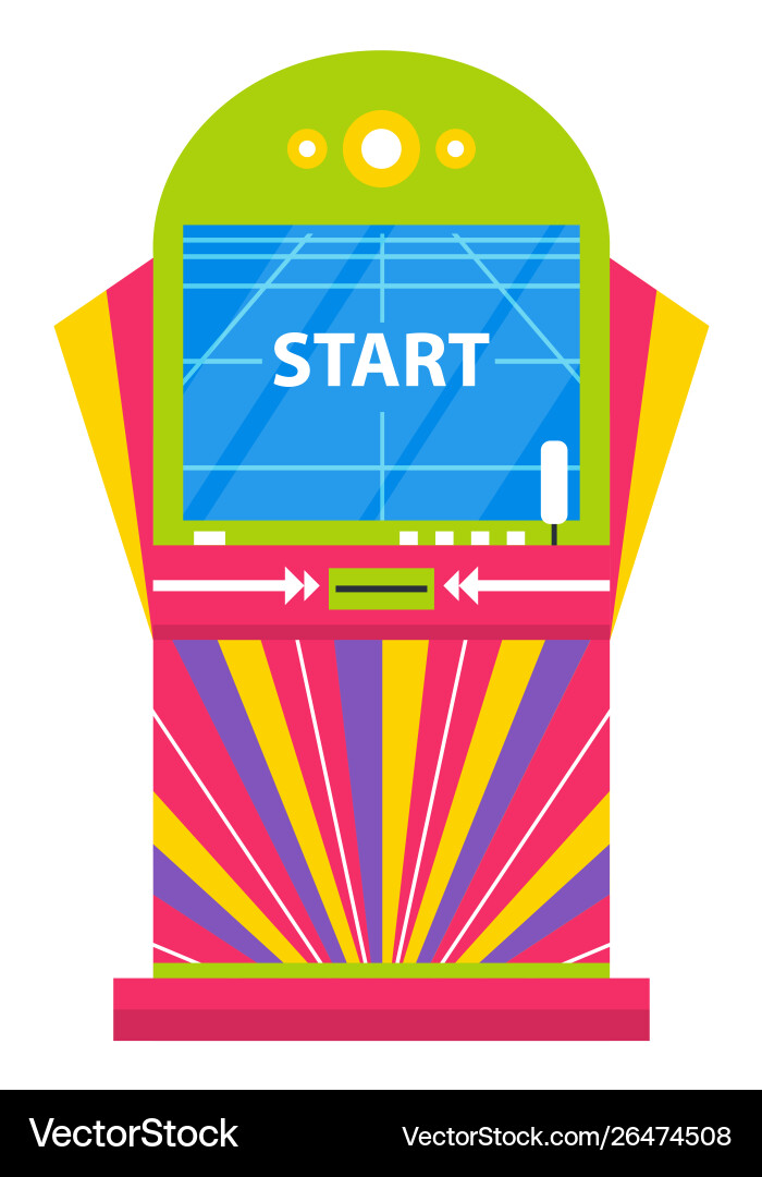 Game machine with start command on screen playing Game machine with start command on screen playing Vector Image