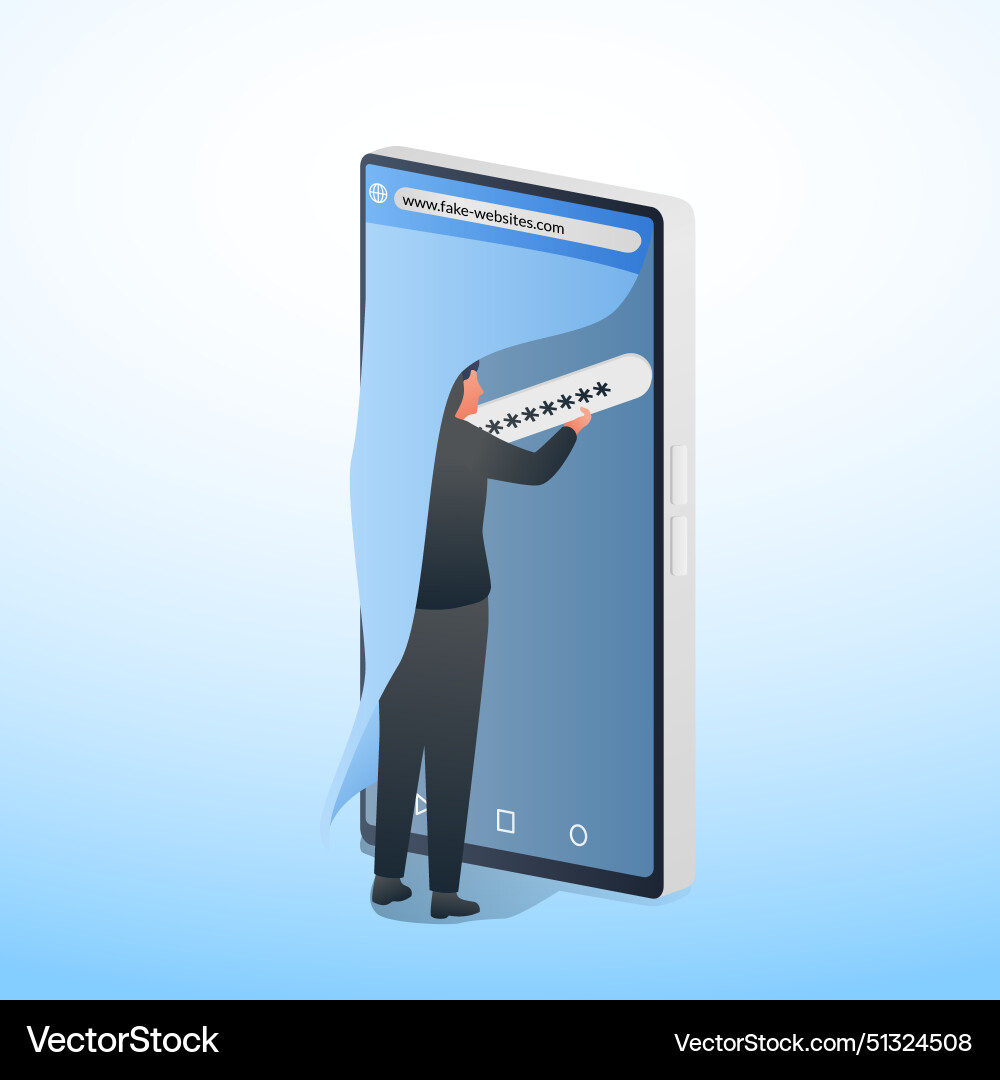 Hacker taking password from phone metaphor Hacker taking password from phone metaphor vector image