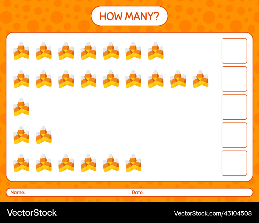 How many counting game with candy corn worksheet How many counting game with candy corn worksheet vector image