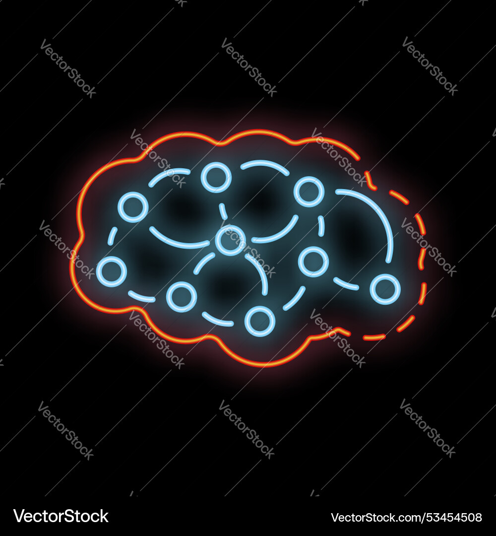 Neon brain showing interconnected nodes Neon brain showing interconnected nodes vector image