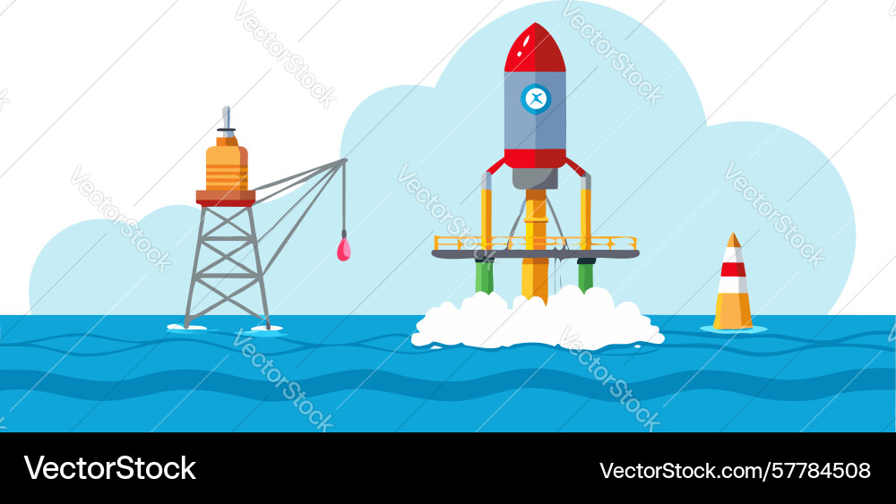 Offshore platform rocket launch design generative Vector Image