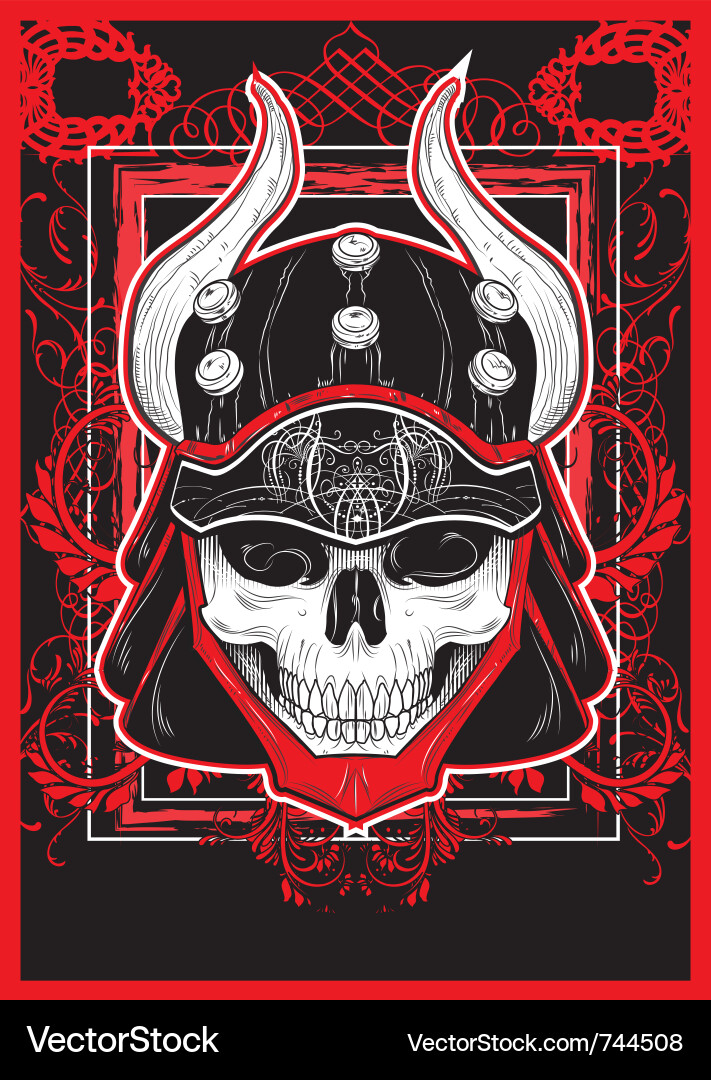Samurai Skull with Traditional Motifs vector image