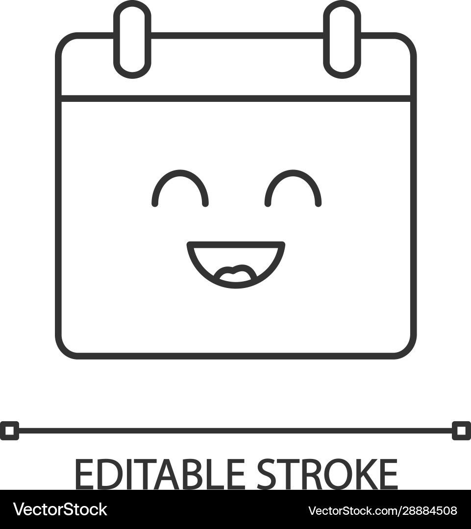 Smiling calendar character linear icon Smiling calendar character linear icon Vector Image