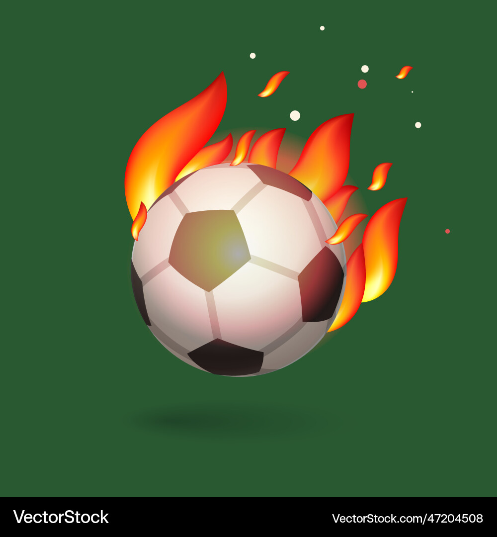 Soccer ball with flames that are on fire green vector image