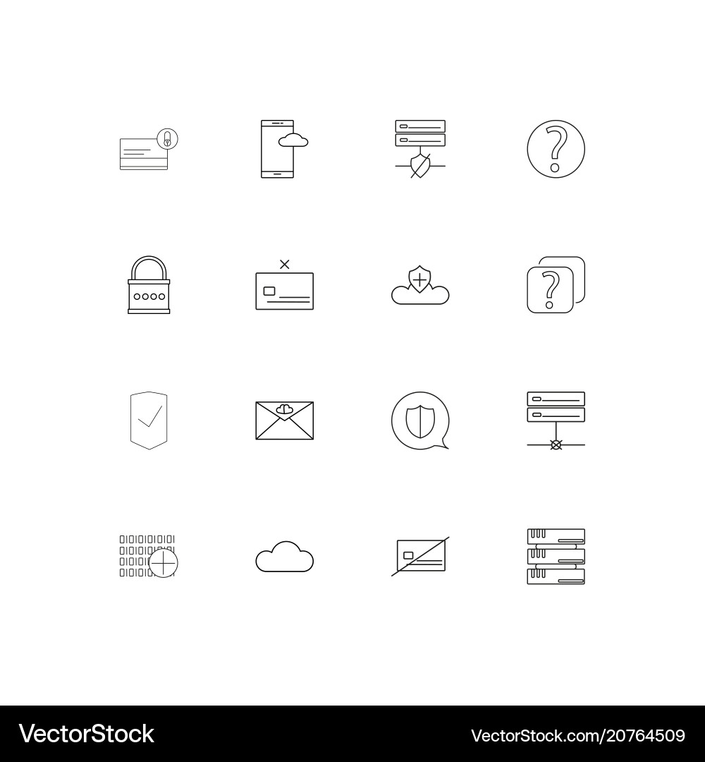 Cyber security linear thin icons set outlined Vector Image