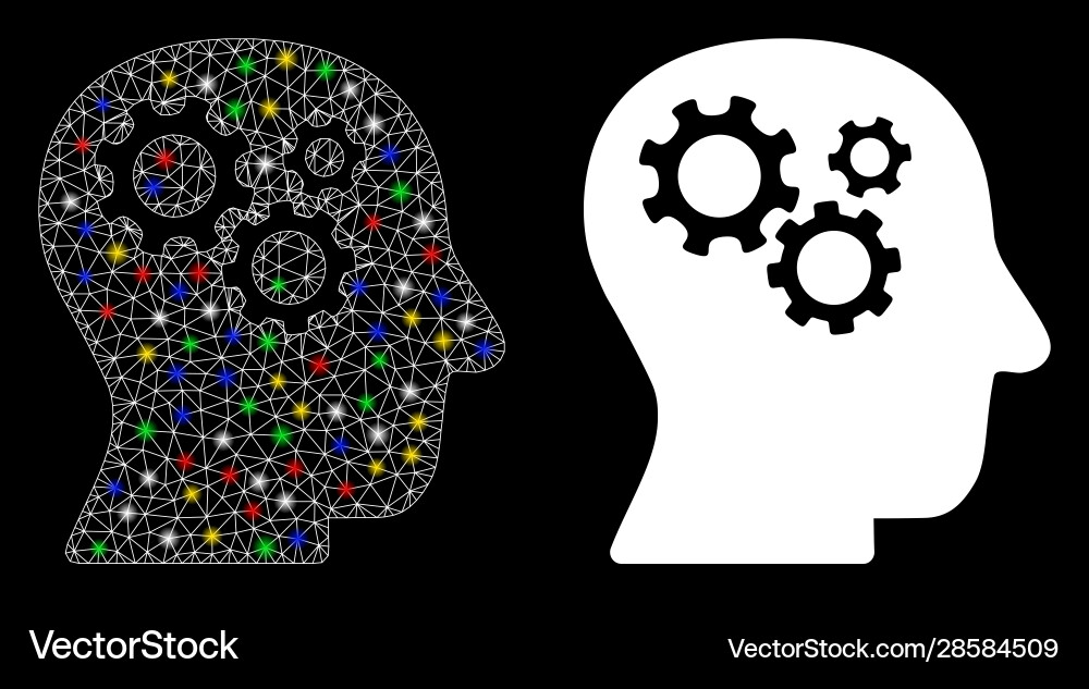 Flare mesh 2d intellect gears icon with Vector Image