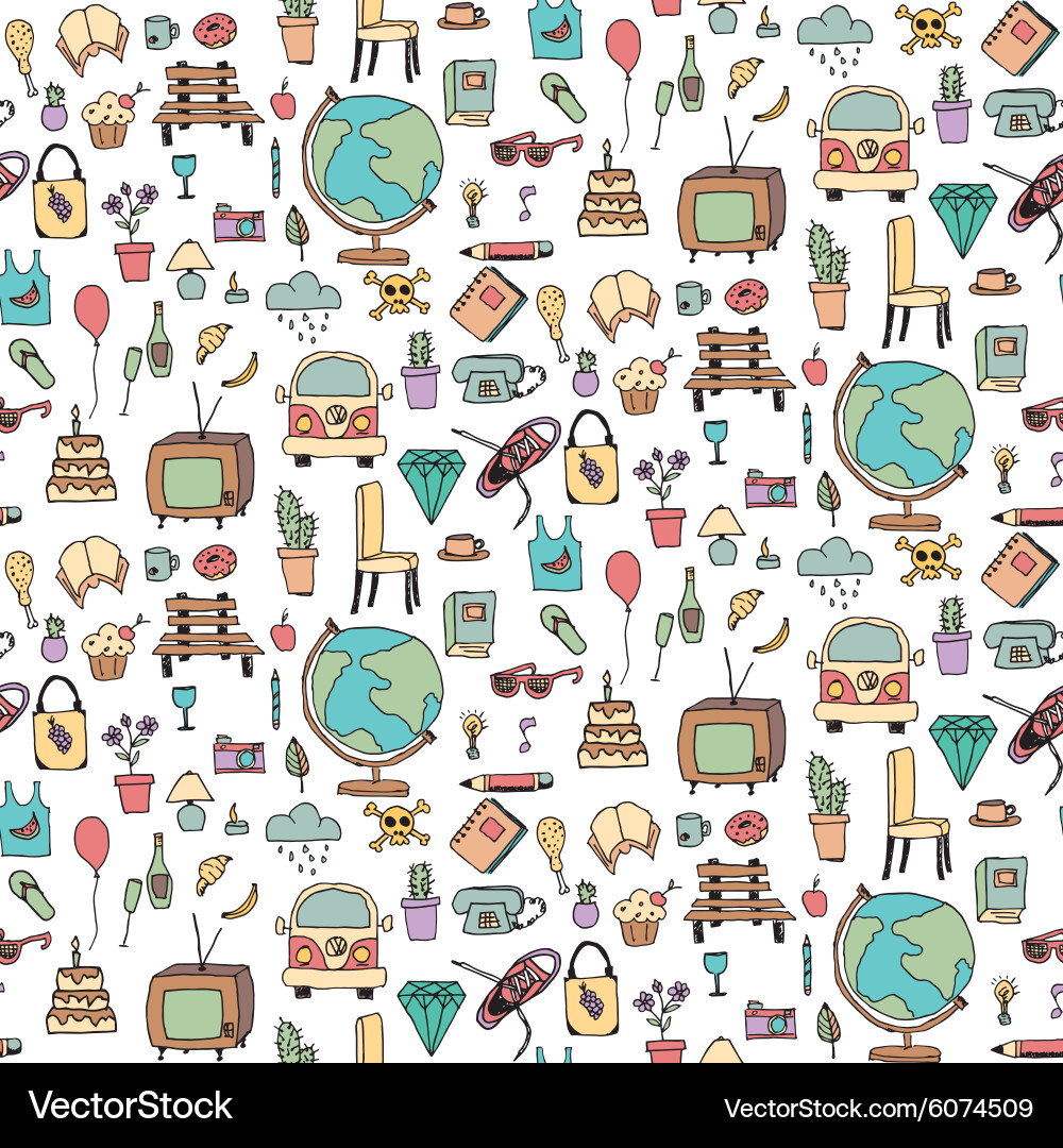 Hand-Drawn Everyday Objects Pattern vector image