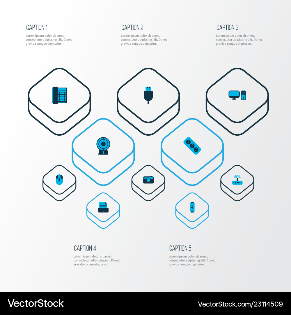 Hardware icons colored set with pc web cam Hardware icons colored set with pc web cam vector image