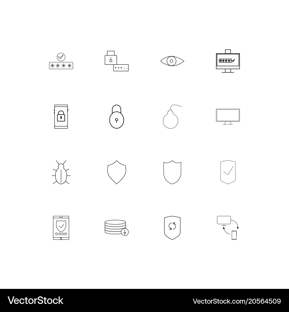 Internet security simple linear icons set vector image