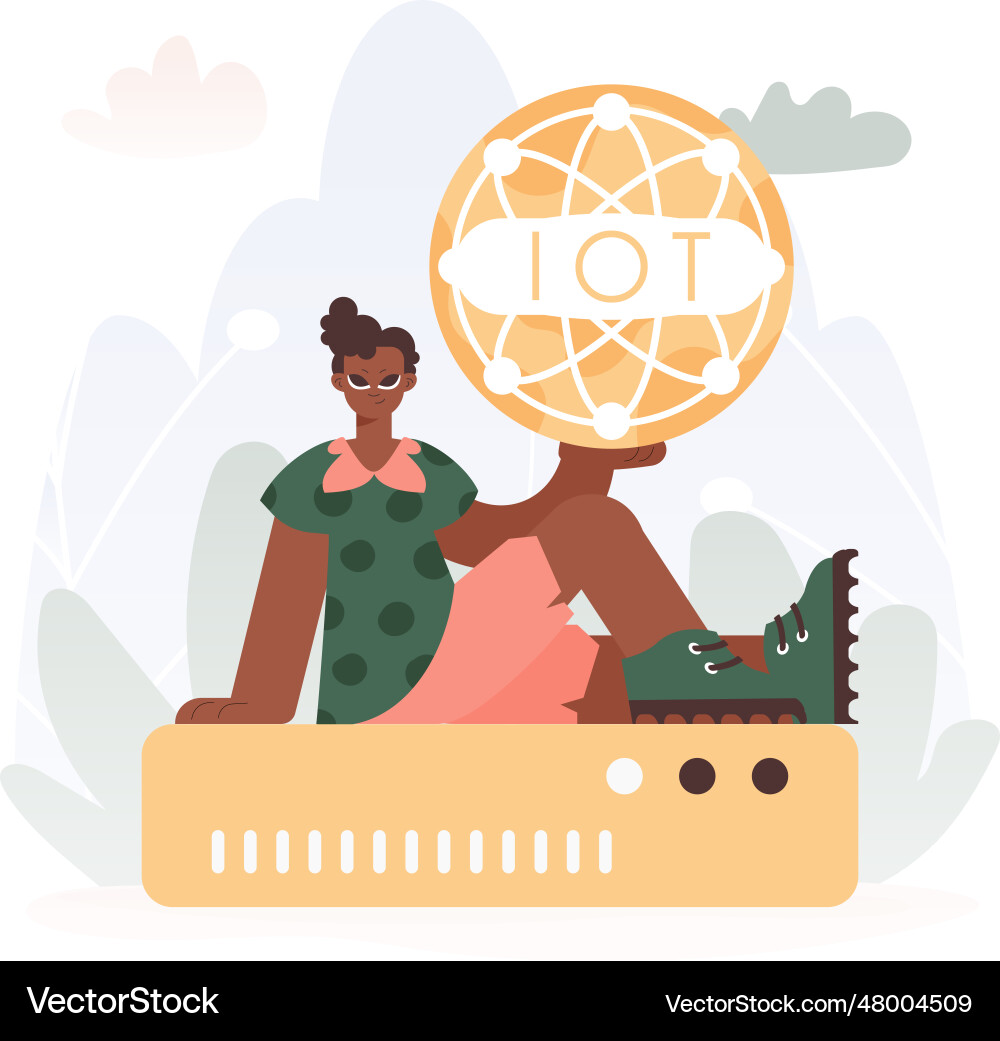 Man getting a handle on the iot picture inward Man getting a handle on the iot picture inward Vector Image