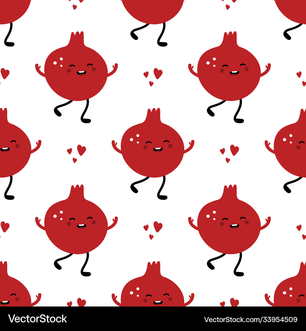 Pomegranate character and red hearts pattern Vector Image