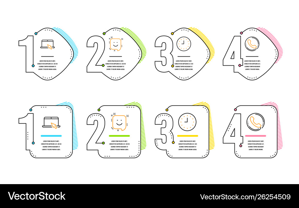 Portable computer smile and clock icons set call Portable computer smile and clock icons set call vector image