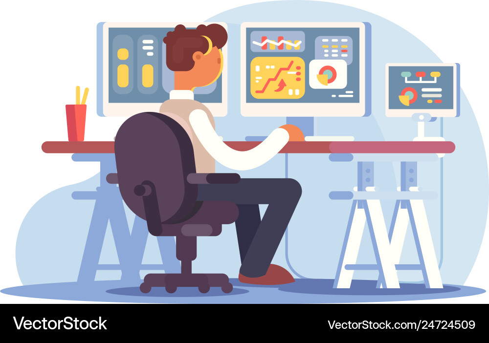 Stock Trader Analyzing Charts vector image