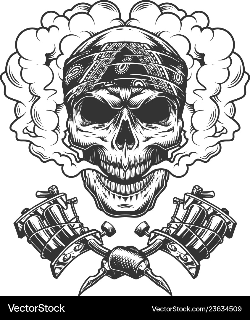 Tattoo Skull with Crossed Machines Vector Image