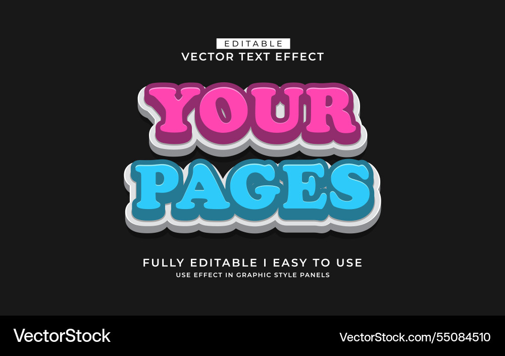 3d editable text effect typography style template 3d editable text effect typography style template Vector Image