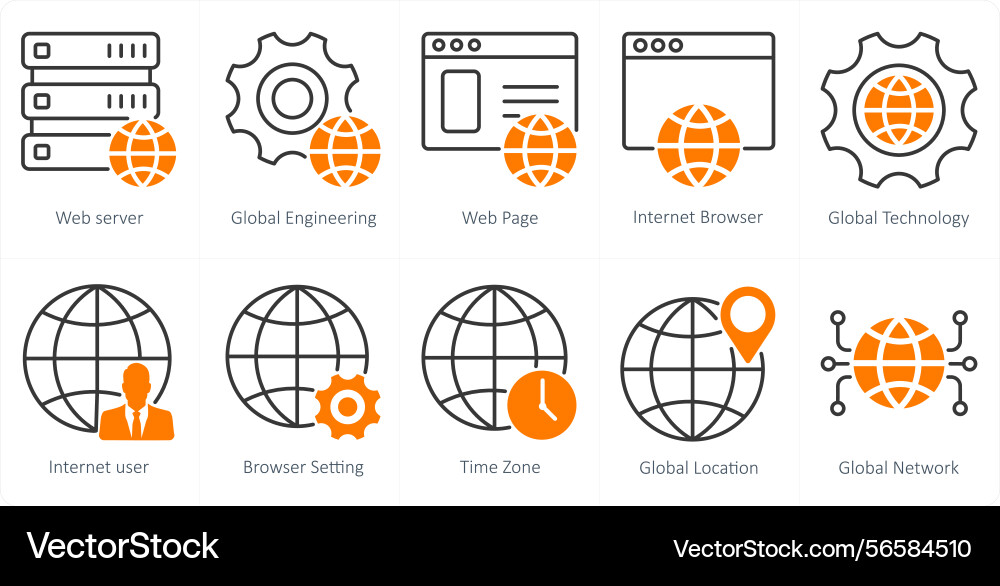 A set of 10 seo icons as web server global vector image