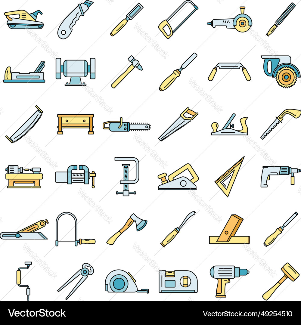 Carpenter working icon set color Carpenter working icon set color vector image