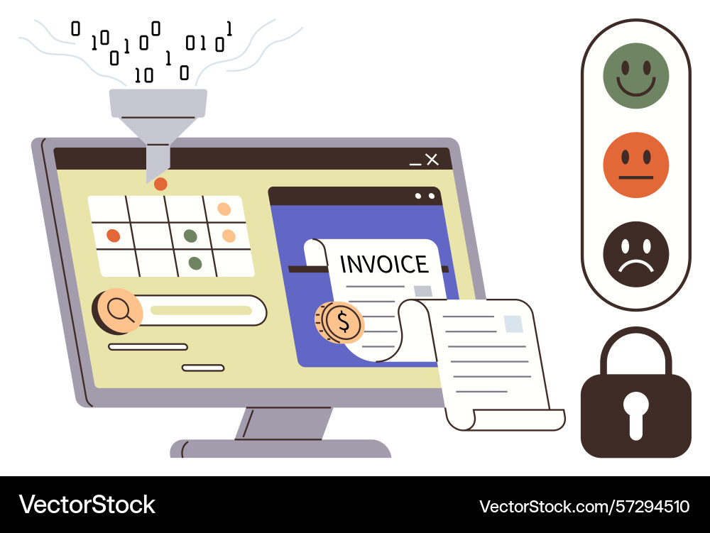 Digital invoice management with data processing Digital invoice management with data processing vector image