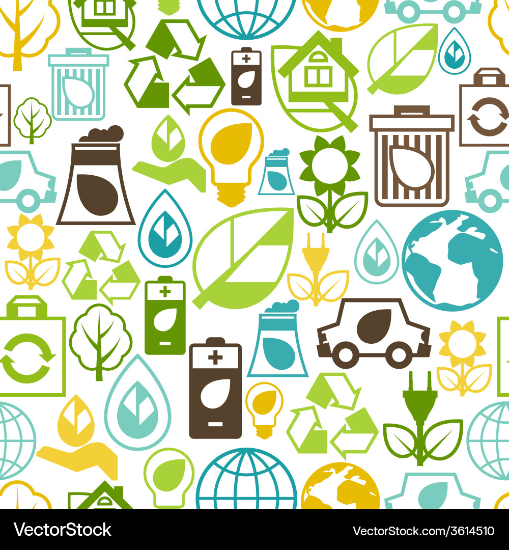 Ecology seamless pattern with environment icons vector image