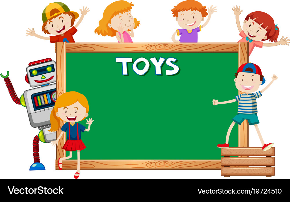Frame template with kids and robot vector image