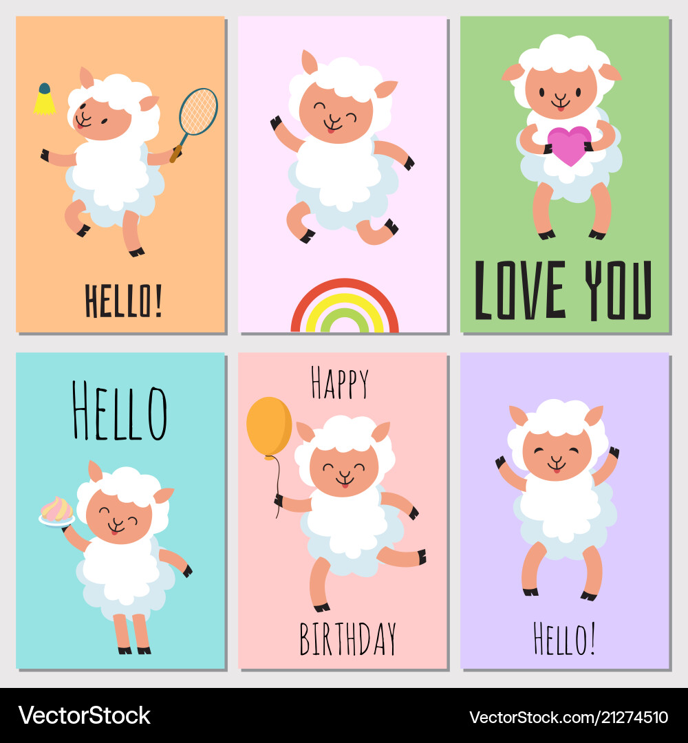 Happy birthday hello cards with cute sheep Happy birthday hello cards with cute sheep vector image