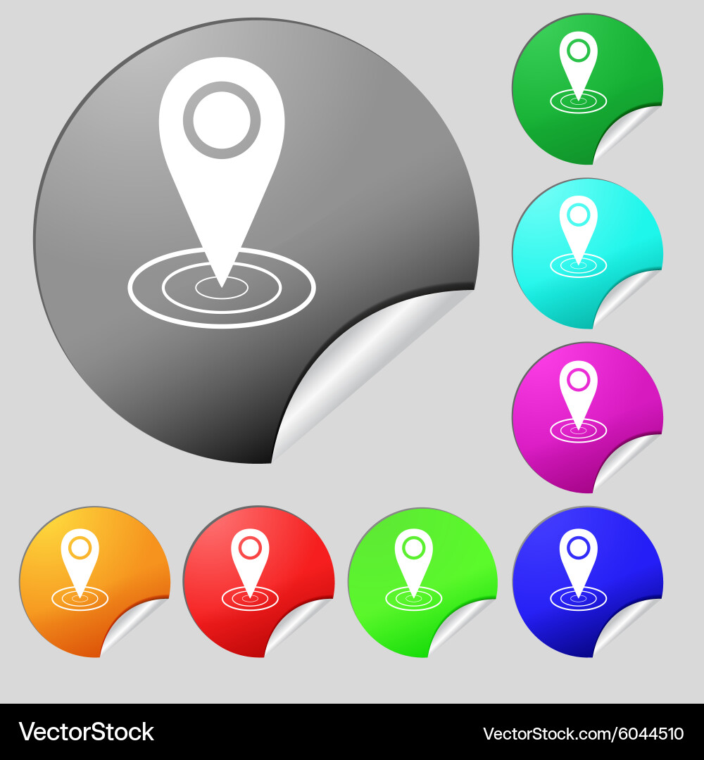 Map pointer icon sign set of eight multi colored vector image