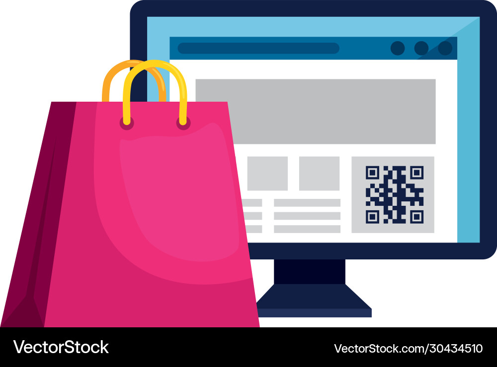 Qr code inside computer and bag design vector image