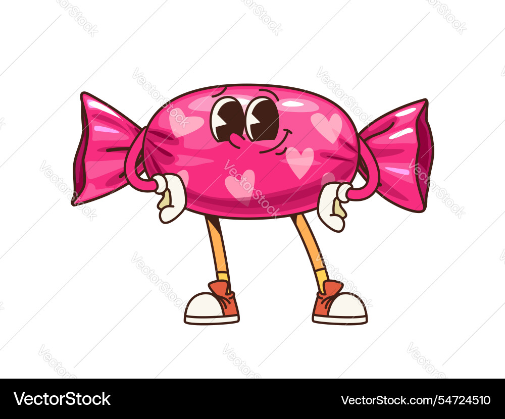 Retro groovy candy sweet character with hearts Vector Image