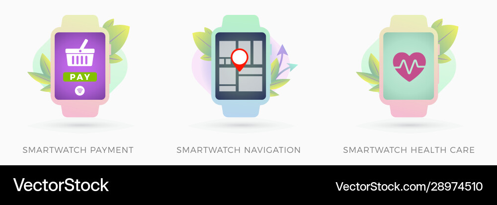 Smartwatch set with different function vector image
