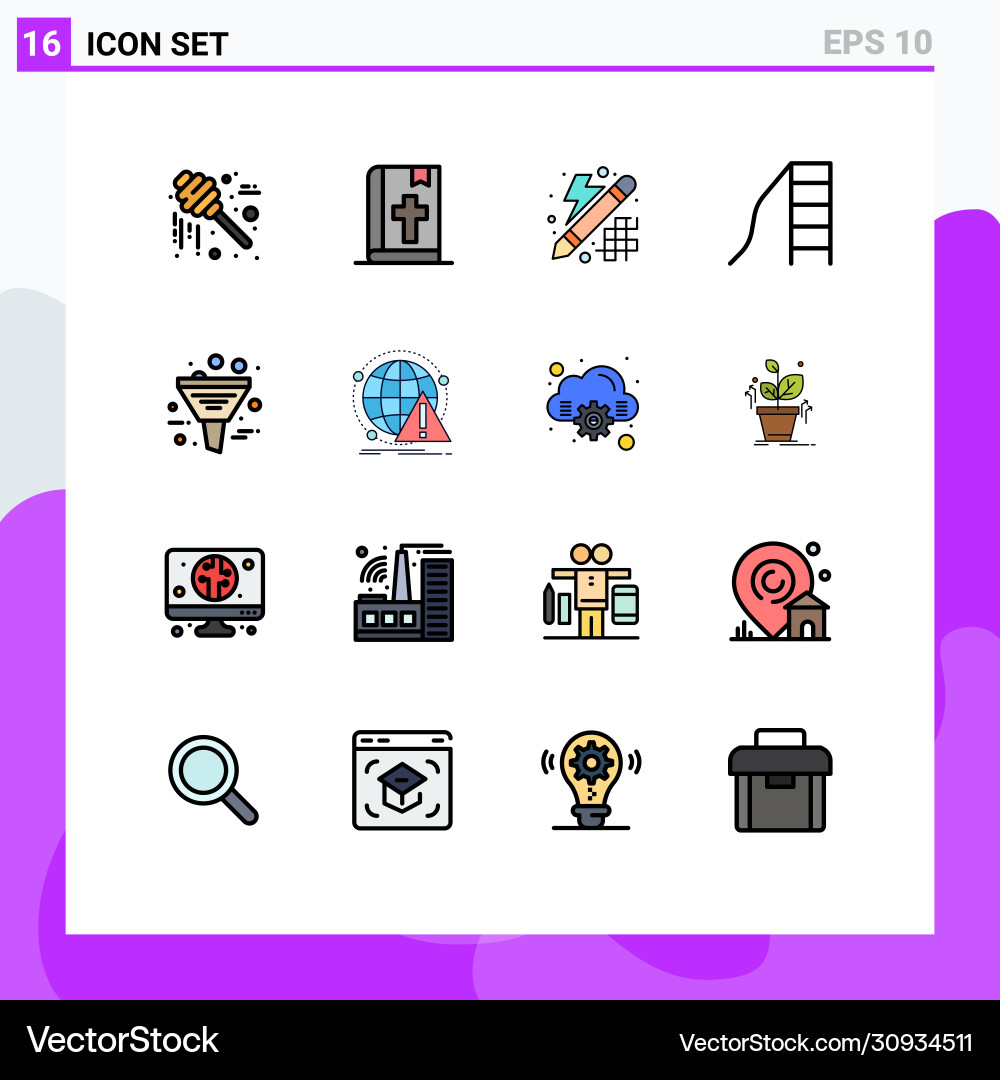 16 universal flat color filled lines set for web Vector Image