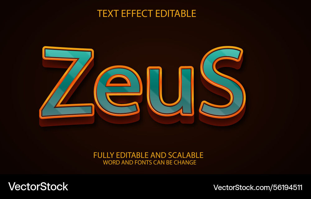 3d text effect zeus editable 3d text effect zeus editable vector image