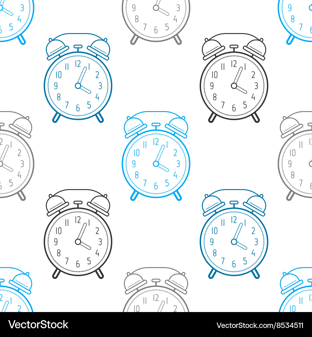 Alarm clock flat linear icon seamless pattern vector image