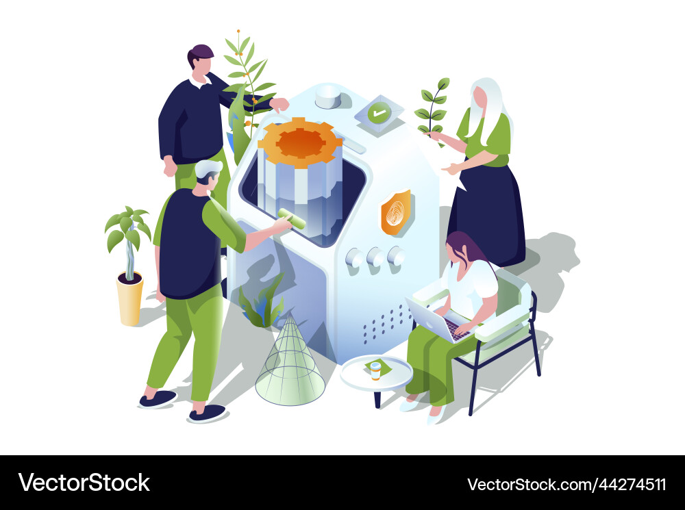 Developers team web concept in 3d isometric design Developers team web concept in 3d isometric design Vector Image