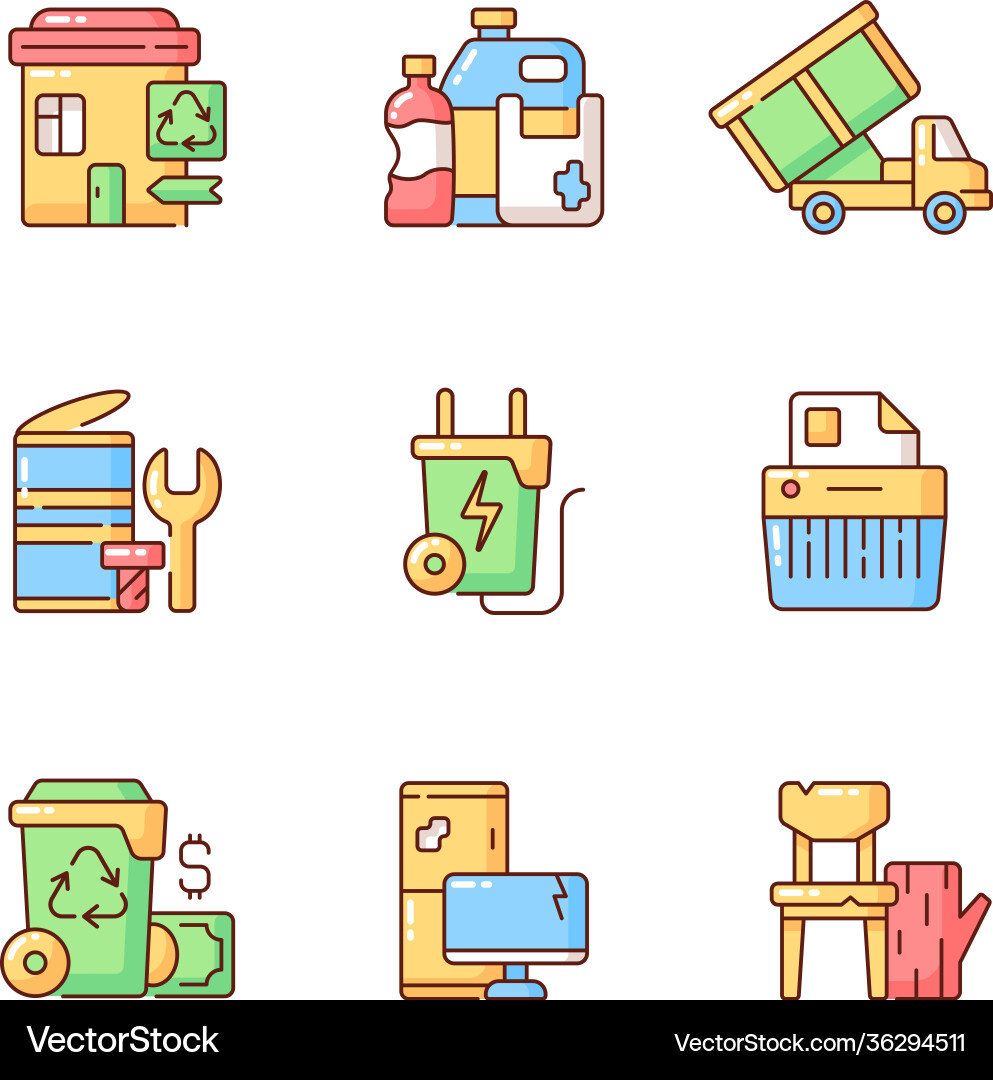 Garbage collection rgb color icons set Garbage collection rgb color icons set vector image