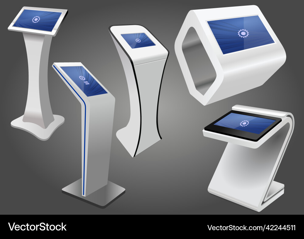 Interactive kiosk terminal stand mock up Vector Image