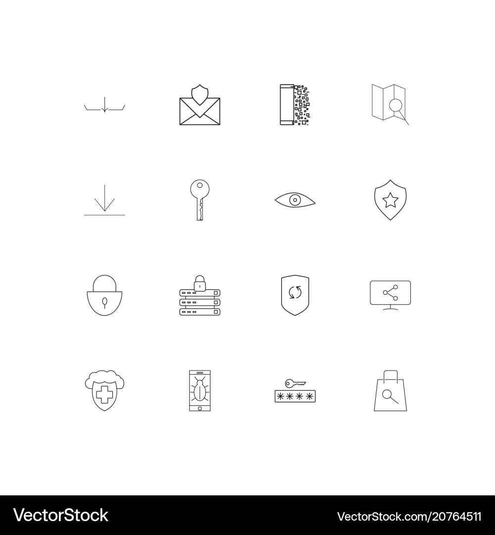Internet security linear thin icons set outlined vector image