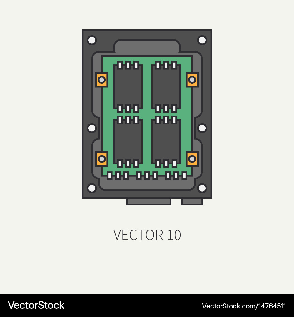 Line flat color computer part icon data vector image