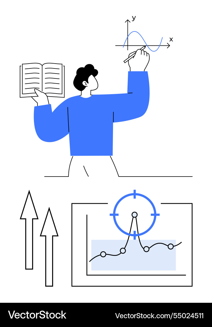 Man analyzing graphs with a book and digital data Man analyzing graphs with a book and digital data vector image