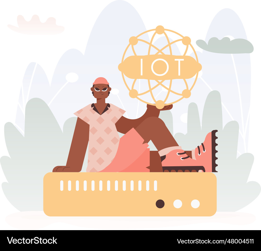 Man getting a handle on the iot picture inner Vector Image