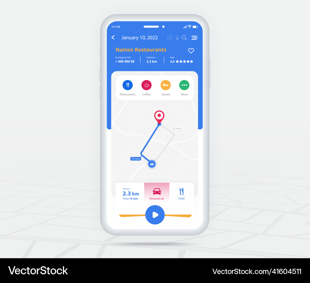 Map gps navigation app ux ui concept mobile Map gps navigation app ux ui concept mobile Vector Image