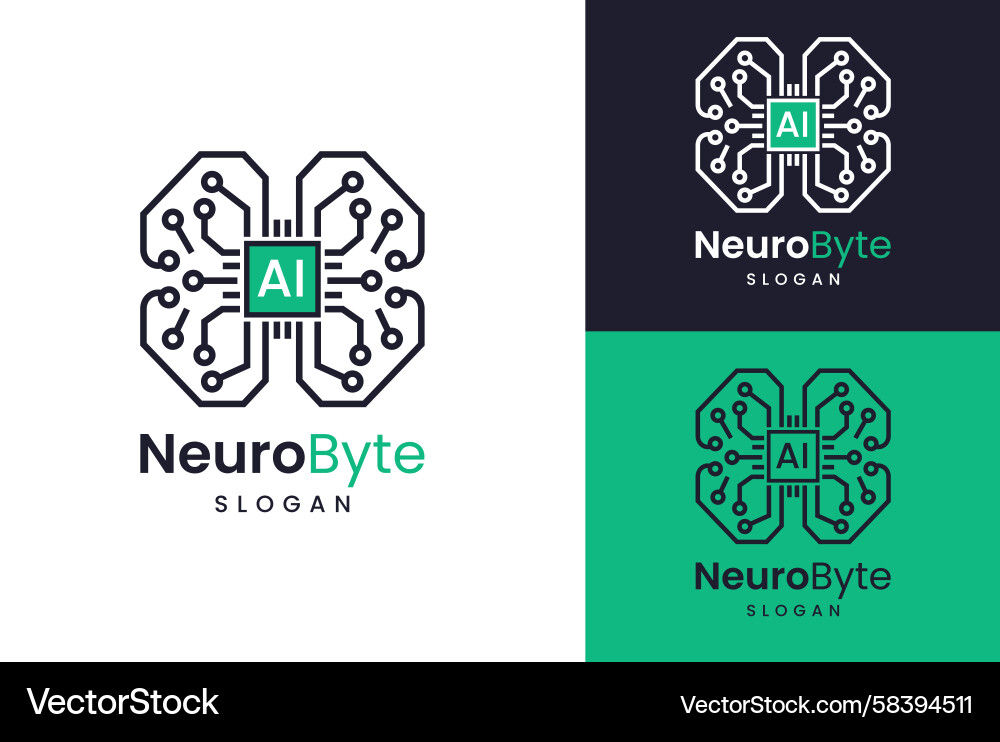 Neural AI Chip Logo - Circuit Brain Vector Image