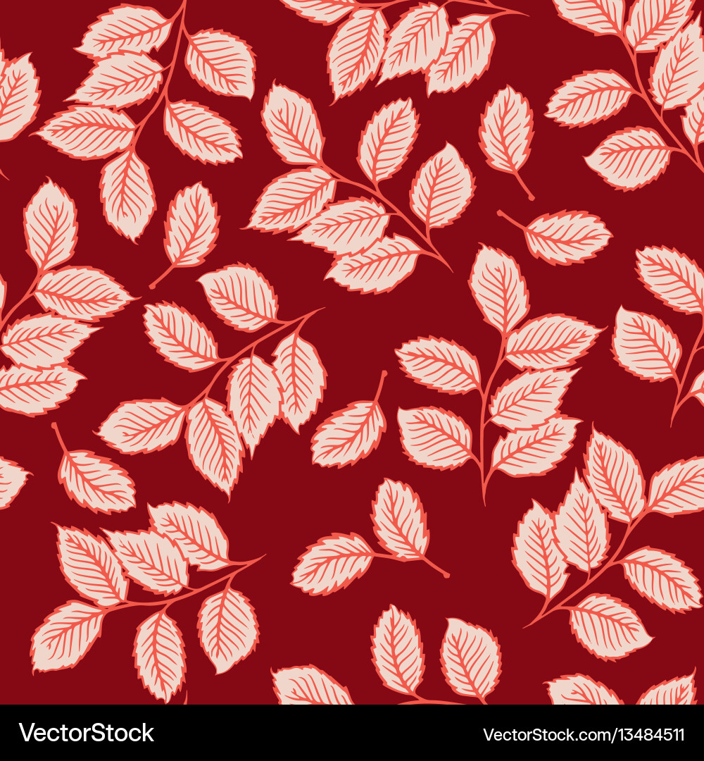 Red Leaf Seamless Pattern vector image