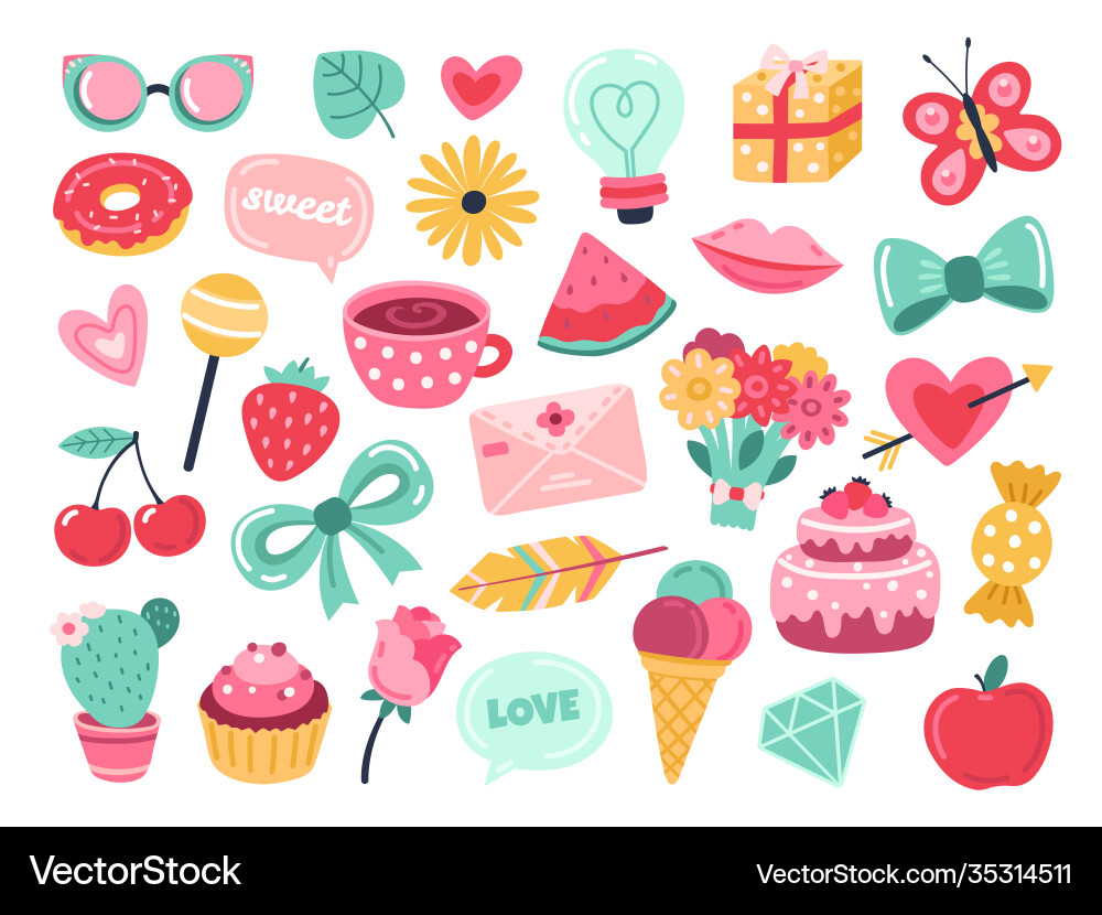Romantic planner stickers love elements hand Romantic planner stickers love elements hand vector image