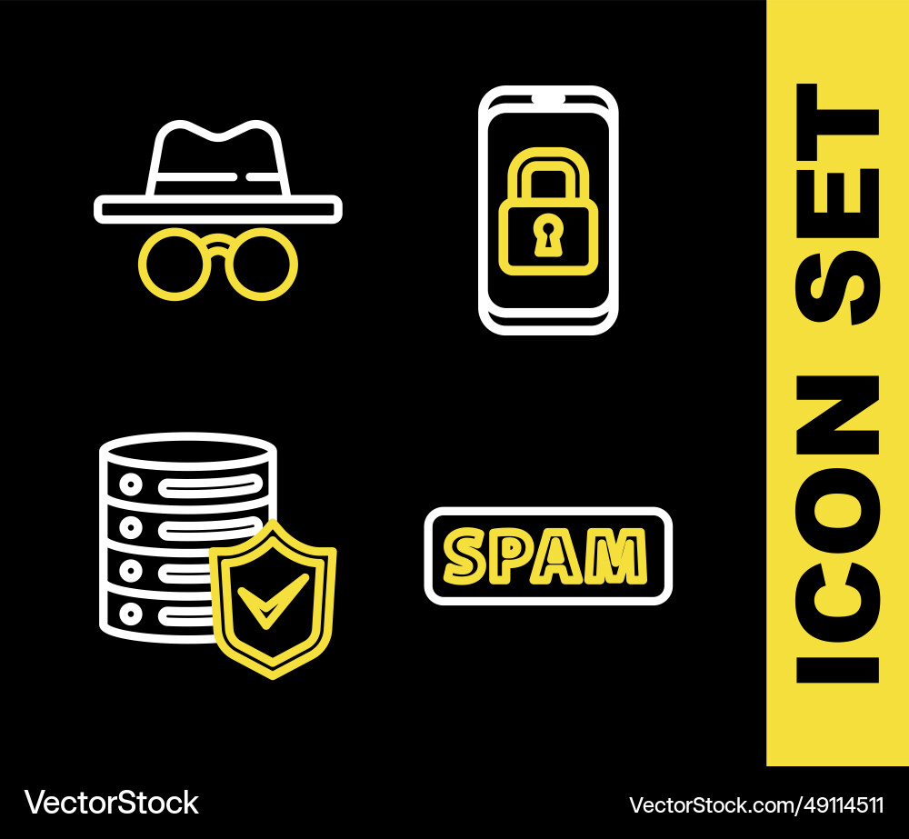 Set line mobile with closed padlock spam server Set line mobile with closed padlock spam server vector image