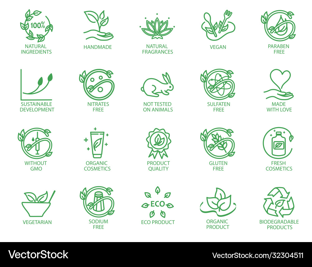 Set lineare Icons oder Abzeichen für umweltfreundlich Set lineare Icons oder Abzeichen für umweltfreundlich vektorbild
