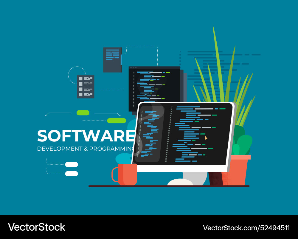 Softwareentwicklung und Programmcode Softwareentwicklung und Programmcode vektorbild