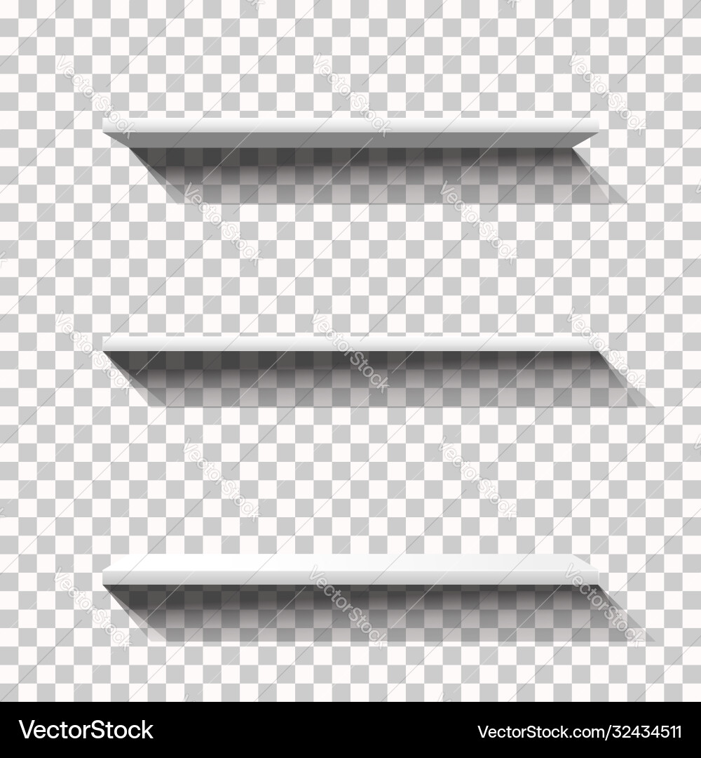 Three empty white shelfs with long shadows Vector Image
