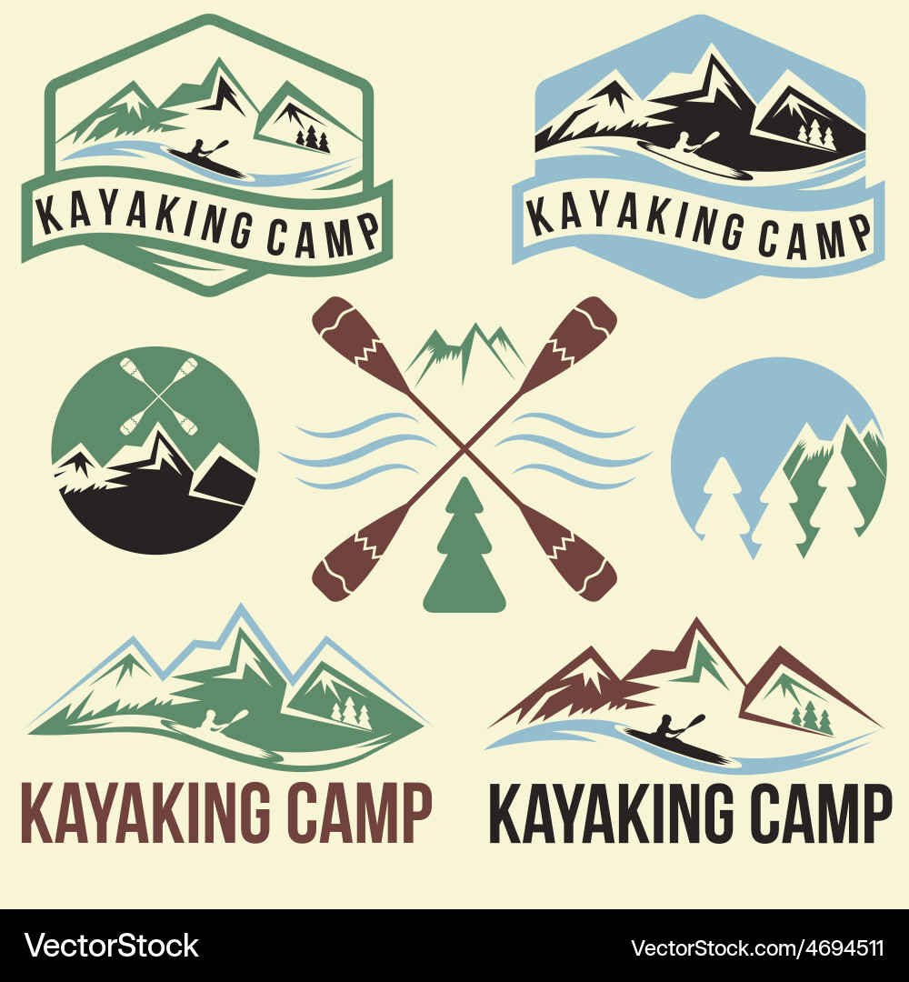 Vintage Kayaking Camp Labels Vector Image