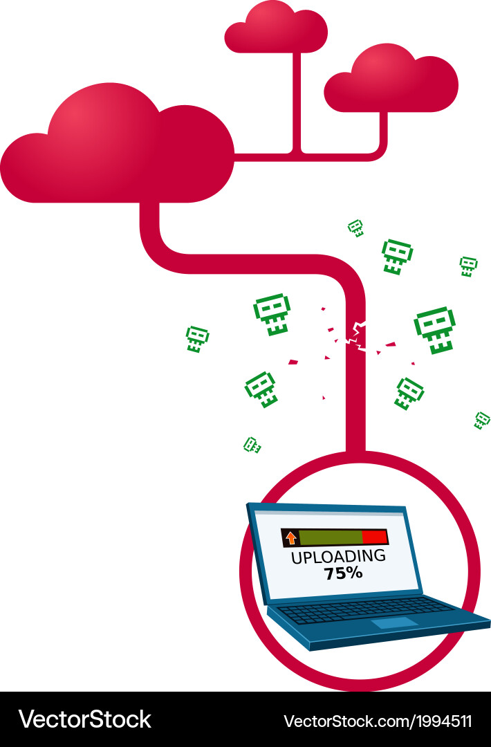 Virus interupting upload process on a laptop vector image